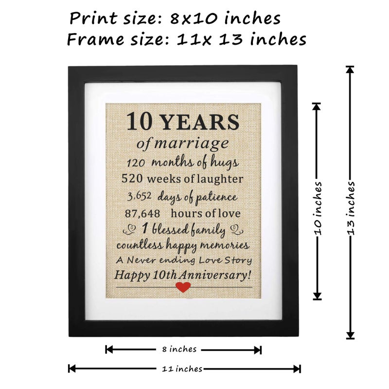 Corfara 10th Anniversary Frame 11" W X 13" H, Couples 10 Years of Marriage Gift, 10th Wedding Anniversary Keepsake Gifts for Husband Wife Him Her - Image 4
